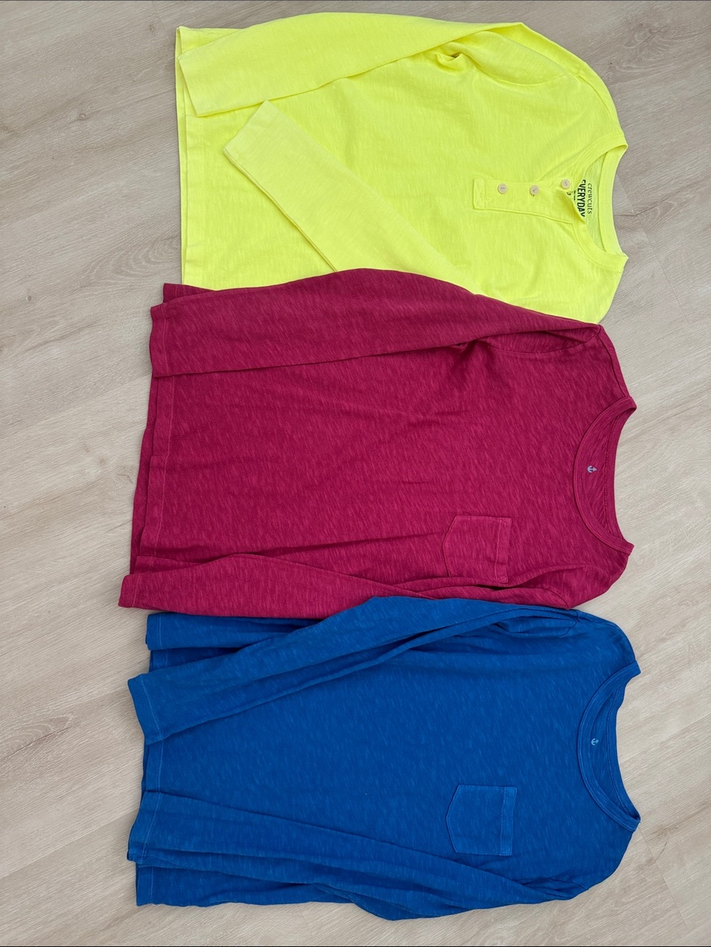 Crewcuts 100% Cotton Long-Sleeve Tees in Yellow, Magenta, Blue - 3 Pack